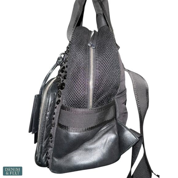 MIU MIU Black Faille Crystal Embellished Beaded Leather Trim Mini Luxe‎ Backpack main image 16